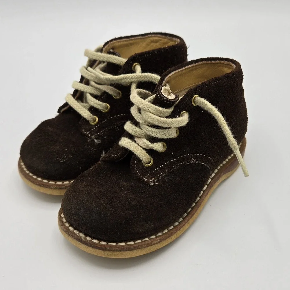 Vtg Kalisteniks Brown Lace Up Suede Toddler Shoes 4 1/2 D